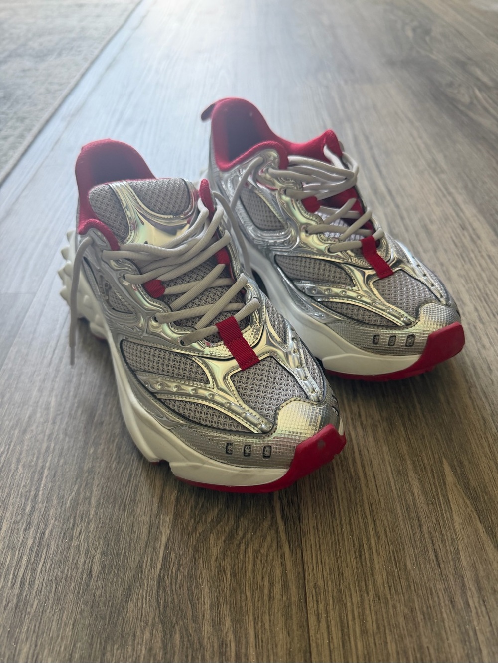 Christian Louboutin Kids Silver and Red Athletic Sneakers